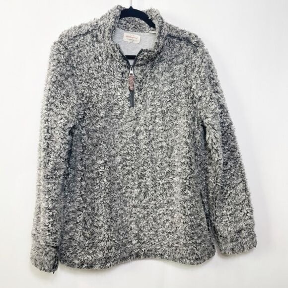 Weatherproof Vintage Women Frosty Tipped Sherpa Pullover Charcoal Half-Zip Large - Picture 2 of 10